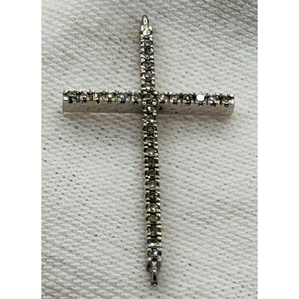 GOC 925 Sterling Petite Diamond Cross Pendant 1"
